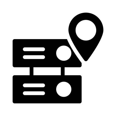 sunucu konumu harita düz simgesi beyaz arka plan, vektör, illüstrasyon izole  