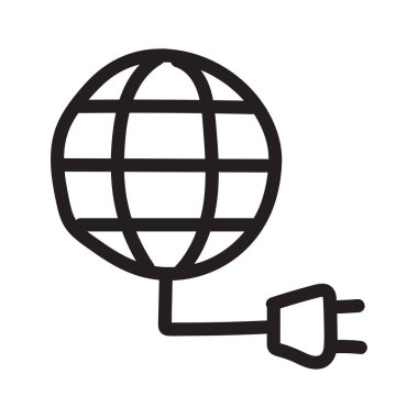 Beyaz arka plan, vektör, illüstrasyon izole elektrik fiş düz simgesi olan küresel internet 