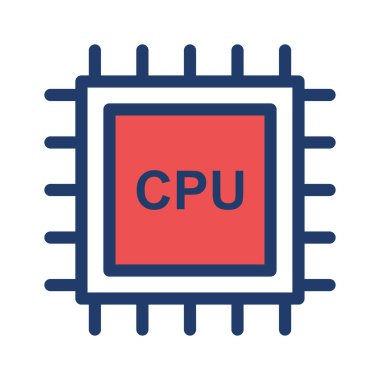 Cpu işlemci çip düz simgesi beyaz arka plan, vektör, illüstrasyon izole 