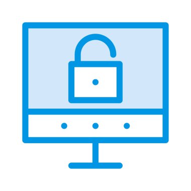 bilgisayar ekranı ile beyaz arka plan, vektör, illüstrasyon izole kilit işareti düz simgesi