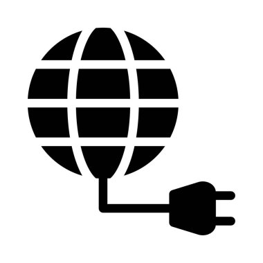 Beyaz arka plan, vektör, illüstrasyon izole elektrik fiş düz simgesi olan küresel internet 
