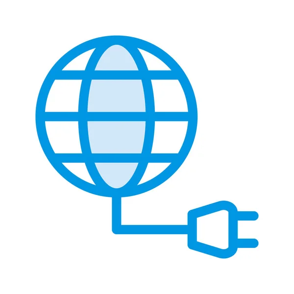 Globala Internet Med Elektrisk Kontakt Platta Ikon Isolerad Vit Bakgrund — Stock vektor