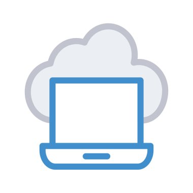 Beyaz arka plan, vektör, illüstrasyon izole bulut düz simgesi ile dizüstü bilgisayar 