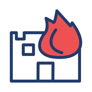 house yangın düz simgesi beyaz arka plan, vektör, illüstrasyon izole