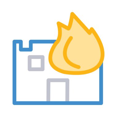 house yangın düz simgesi beyaz arka plan, vektör, illüstrasyon izole