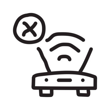 Wi-fi router ile iptal sinyali düz simgesi beyaz arka plan, vektör, illüstrasyon izole 