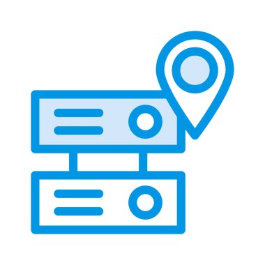 sunucu konumu harita düz simgesi beyaz arka plan, vektör, illüstrasyon izole  