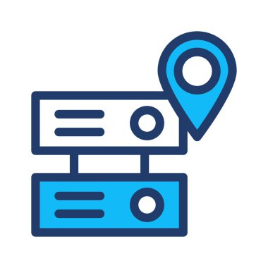 sunucu konumu harita düz simgesi beyaz arka plan, vektör, illüstrasyon izole  