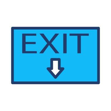 çıkış tabela ile ok düz simgesi beyaz arka plan, vektör, illüstrasyon izole