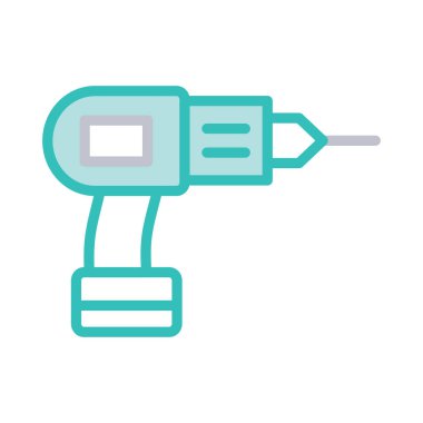 İnşaat matkap makinesi düz simgesi beyaz arka plan, vektör, illüstrasyon izole 