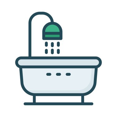 Duş banyo düz simgesi beyaz arka plan, vektör, illüstrasyon izole