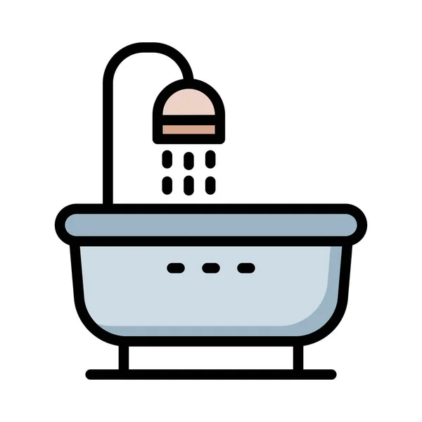 Ducha Con Baño Icono Plano Aislado Sobre Fondo Blanco Vector — Archivo Imágenes Vectoriales