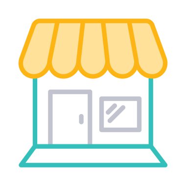 düz simgesi beyaz arka plan, vektör, illüstrasyon izole bina Dükkanı