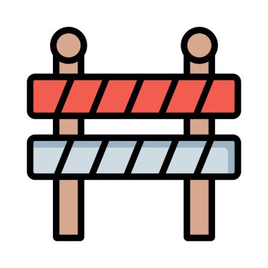 yol blok bariyer düz simgesi beyaz arka plan, vektör, illüstrasyon izole 