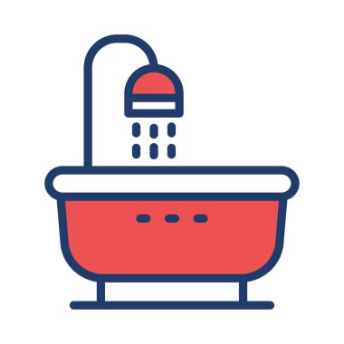 Duş banyo düz simgesi beyaz arka plan, vektör, illüstrasyon izole