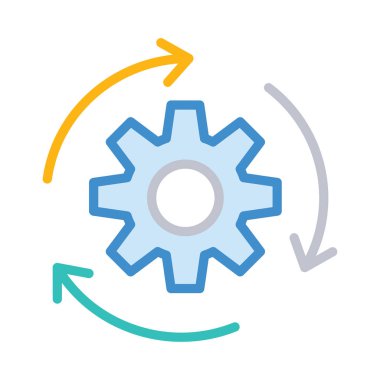Beyaz arka plan, vektör, illüstrasyon izole düz simge okları ayarı ile dişli