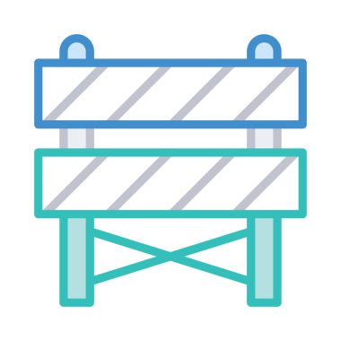 yol blok bariyer düz simgesi beyaz arka plan, vektör, illüstrasyon izole 