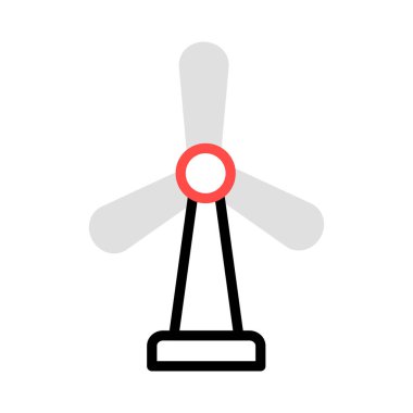 Rüzgar enerjisi türbini düz simgesi beyaz arka plan, vektör, illüstrasyon izole