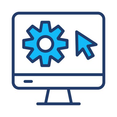 ekran ayarı vites düz simgesi beyaz arka plan, vektör, illüstrasyon izole