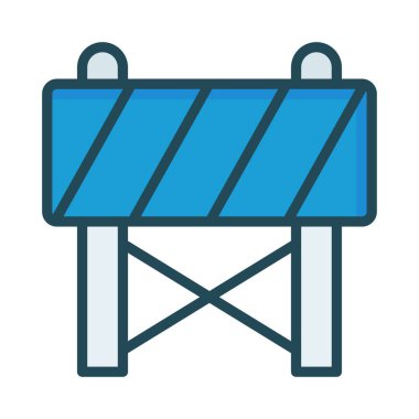 yol blok bariyer düz simgesi beyaz arka plan, vektör, illüstrasyon izole 