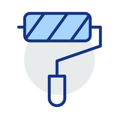 Beyaz arkaplanda izole edilmiş boya silindirli düz simge, vektör, illüstrasyon