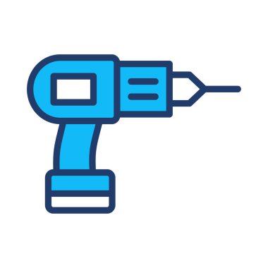 İnşaat matkap makinesi düz simgesi beyaz arka plan, vektör, illüstrasyon izole 