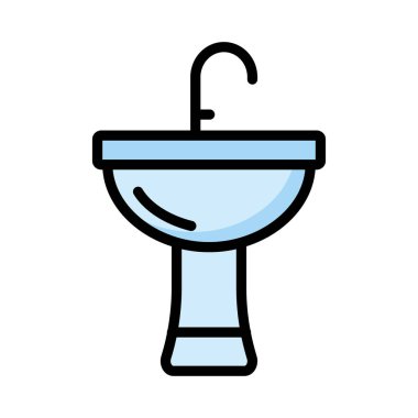 lavabo musluk düz simgesi beyaz arka plan, vektör, illüstrasyon izole