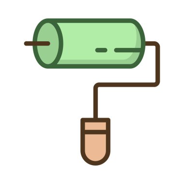 Beyaz arkaplanda izole edilmiş boya silindirli düz simge, vektör, illüstrasyon