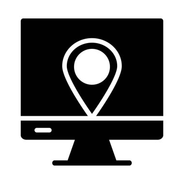 ekran düz simgesi beyaz arka plan, vektör, illüstrasyon izole konum iğnesi