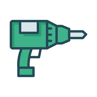 İnşaat matkap makinesi düz simgesi beyaz arka plan, vektör, illüstrasyon izole 