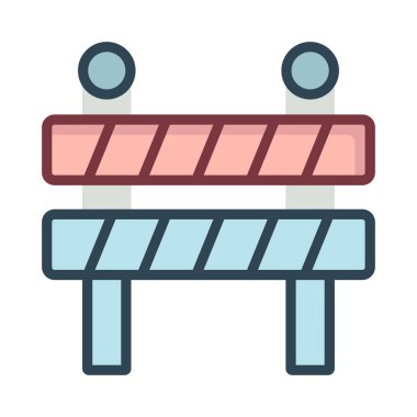 yol blok bariyer düz simgesi beyaz arka plan, vektör, illüstrasyon izole 