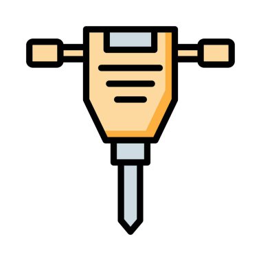 İnşaat matkap makinesi düz simgesi beyaz arka plan, vektör, illüstrasyon izole 