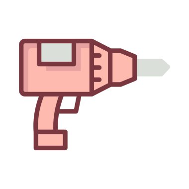 İnşaat matkap makinesi düz simgesi beyaz arka plan, vektör, illüstrasyon izole 