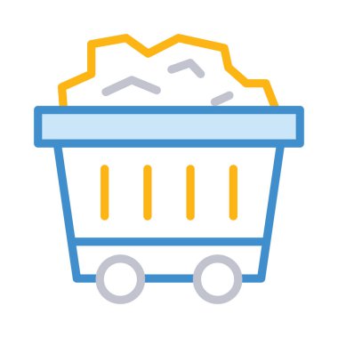 Beyaz arka plan, vektör, illüstrasyon izole kömür düz simgesi ile maden arabası 