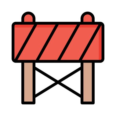 yol blok bariyer düz simgesi beyaz arka plan, vektör, illüstrasyon izole 