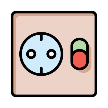 soket düz simgesi beyaz arka plan, vektör, illüstrasyon izole üzerinde anahtarı ile