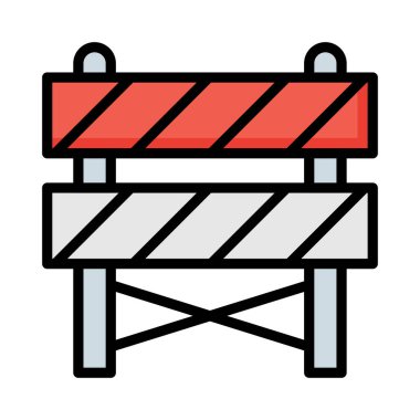 yol blok bariyer düz simgesi beyaz arka plan, vektör, illüstrasyon izole 