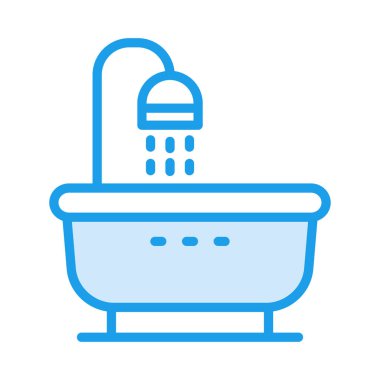 Duş banyo düz simgesi beyaz arka plan, vektör, illüstrasyon izole