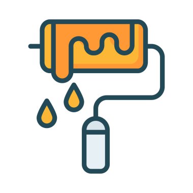 Beyaz arkaplanda izole edilmiş boya silindirli düz simge, vektör, illüstrasyon