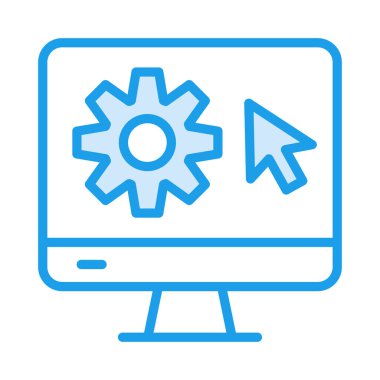 ekran ayarı vites düz simgesi beyaz arka plan, vektör, illüstrasyon izole