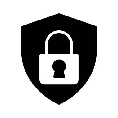 Koruma Kalkanı ile güvenli kilit düz simgesi beyaz arka plan, vektör, illüstrasyon izole