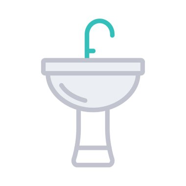 lavabo musluk düz simgesi beyaz arka plan, vektör, illüstrasyon izole