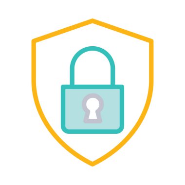 Koruma Kalkanı ile güvenli kilit düz simgesi beyaz arka plan, vektör, illüstrasyon izole