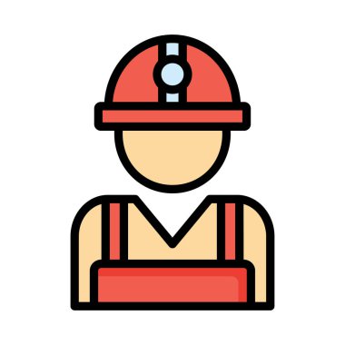 İnşaat mühendisi avatar düz simgesi beyaz arka plan, vektör, illüstrasyon izole