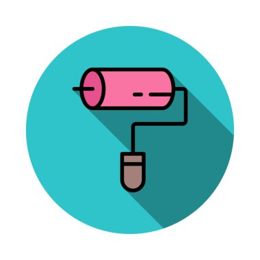 Beyaz arkaplanda izole edilmiş boya silindirli düz simge, vektör, illüstrasyon