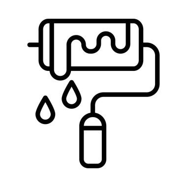 Beyaz arkaplanda izole edilmiş boya silindirli düz simge, vektör, illüstrasyon