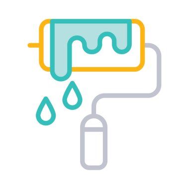 Beyaz arkaplanda izole edilmiş boya silindirli düz simge, vektör, illüstrasyon