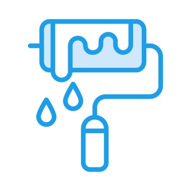 Beyaz arkaplanda izole edilmiş boya silindirli düz simge, vektör, illüstrasyon