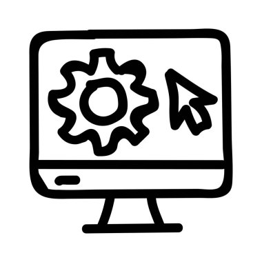 ekran ayarı vites düz simgesi beyaz arka plan, vektör, illüstrasyon izole