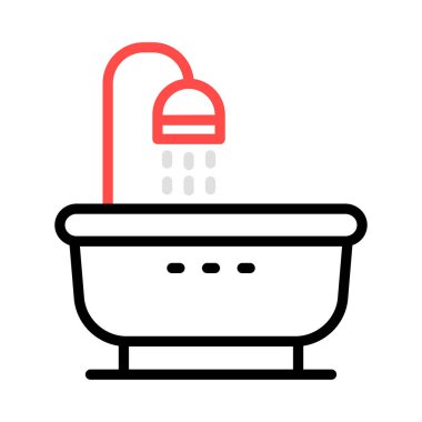 Duş banyo düz simgesi beyaz arka plan, vektör, illüstrasyon izole